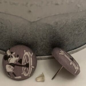 Vintage Cartoon Steamboat Mickey Mouse Fabric Button Earrings